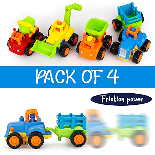 Image of Zest 4 Toyz Unbreakable Automobile Car Pack of 4 Friction Powered Cars Construction Push and Go Car Tractor Bulldozer Cement Mixer Truck Dumper for 1 2 3 Year Old Boy Girl Baby Kids