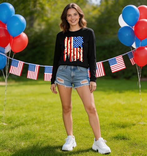 4th of July Shirts for Women Patriotic Shirts Red White and Blue Shirt USA Tshirt American Flag Long Sleeve Tees Tops — view 2
