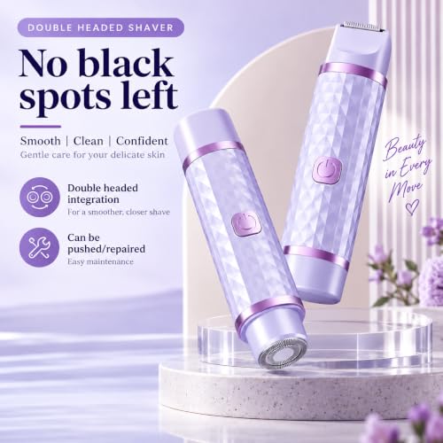 Image of VIFERA 2-in-1 Bikini Trimmer & Electric Shaver for Women - Rechargeable Razor for Bikini Line, Underarms, Legs & Face - Stainless Steel Blades, 120-Min Cordless Runtime, Wet & Dry Use (Purple)
