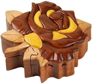 Wood Intarsia Puzzle Box - Two-Tone Rose