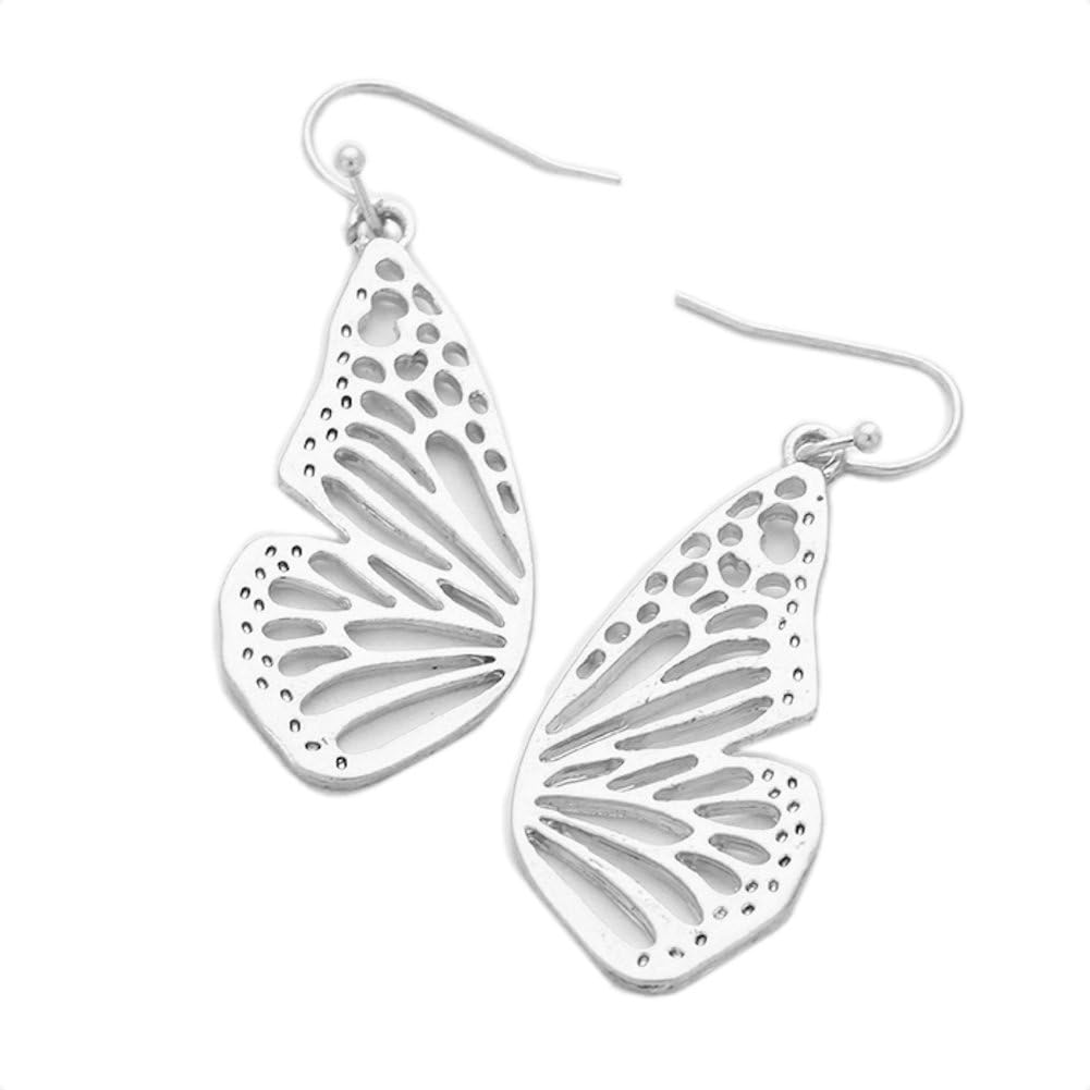 Silver Tone Butterfly Wings Earrings Fish Hook Ear Wire