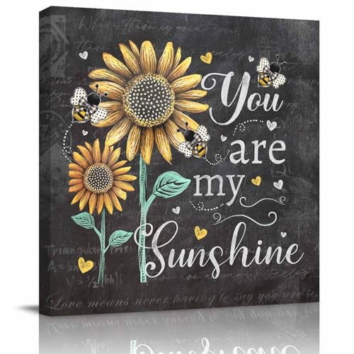 Summer Sunflower Framed Canvas Wall Art, Yellow Flower Bee You