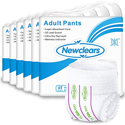 Newclears Incontinence Underwear for Women Men, Disposable Adult Diapers Absorbent Pull Ups Maximum Absorbency for Disability Postnatal Patient Bedridden Care, 10 Count/Pack, 6 Pack, S