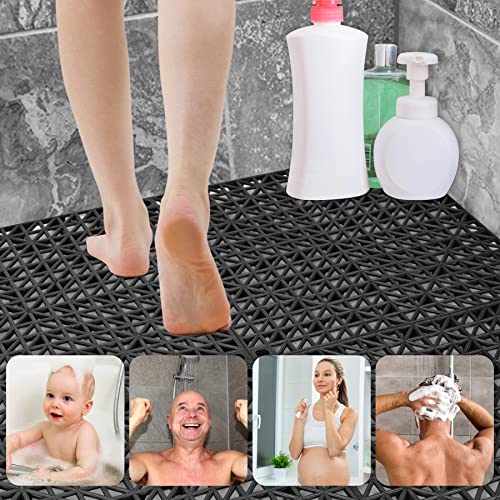 Modular Interlocking Cushion 12 Pcs 11.8" X 11.8" Interlocking Rubber Floor Drain Holes Non-Slip Splicing Drainage Mats For Deck, Shower, Kitchen, Drain Pool, Sauna Bath, Indoor Outdoor (Black) #TOP4