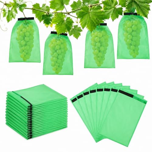 Traubenschutzbeutel 100 Stück Weintrauben Schutzbeutel 20x 30cm mit Zugband Obst Schutzbeutel Garten Netzbeutel zum Schutz vor Vögeln Wespen Fruchtfliegen und Insekten