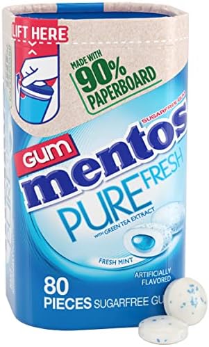 Mentos Pure Fresh Sugar Free Gum with Xylitol, Fresh Mint, 80 Piece Bottle