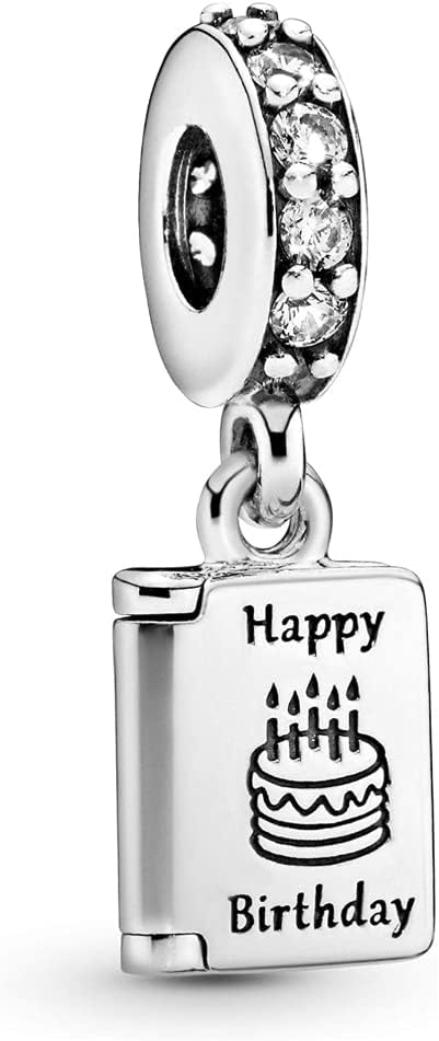 Happy Birthday Card Dangle Charm 925 Sterling Silver Openwork Bead for Charm Bracelets and Necklaces, Birthday Mothers Day Jewelry Gifts Women
