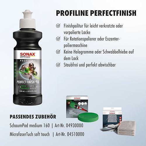 SONAX PROFILINE PerfectFinish (250 ml) Finishpolitur zum 1-stufigen Polieren von lokal...