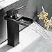 Dolinvo Grifo Cascada Negro para Lavabo Baño Mate Grifería Monomando Cuadrado SUS304 Acero Inoxidable Resistente a la Corrosión Grifo Mezclador Diseño Moderno con Mangueras para Agua Fría y Caliente