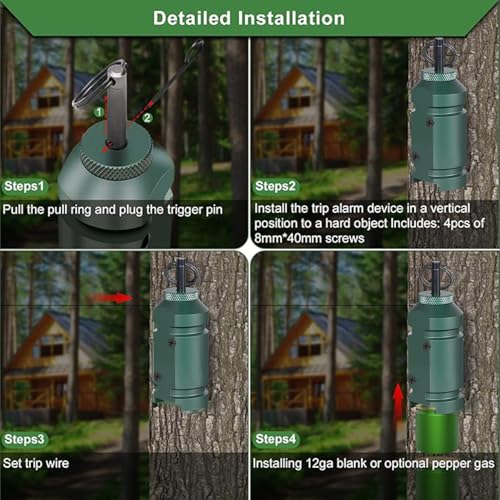 Perimeter Trip Alarm,12 Gauge Camping Trip Wire Alarm Device with 2pcs Screws,Early Warning Security System for Outdoor and Property Safety/Bear Deterrent -Dark Green (Adapter Not Included