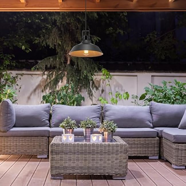 Globe Electric 44476 1-Light Outdoor Indoor Pendant Lighting, Matte Black, Textured Socket, Hanging Lamp, Hanging Lights, Ceiling Light Fixture