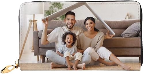 Miniatura 1 de Billetera de cuero personalizada para hombres, carteras con fotos personalizadas con cremallera, billetera larga para tarjetas de crédito, regalo de