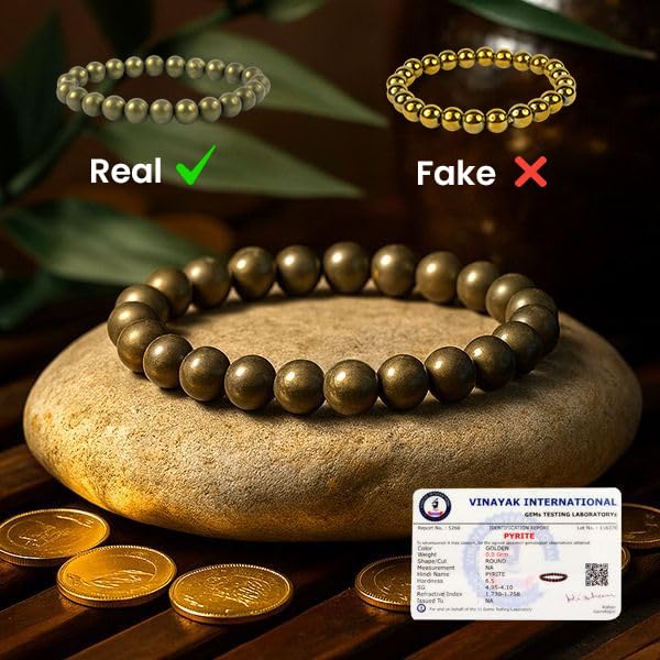 Image of Reiki Crystal Products Certified Tiger Eye, Green Aventurine, Dhan Yog, Hematite, Pyrite 8 mm Round Bead Bracelet | Natural Healing Crystal Bracelet for Men & Women | Reiki Charged