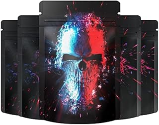60 PCS Mylar Bags Resealable Mylar Food Storage Bags Thicken Mylar Foil Ziplock Bags for Candy, Foods, Accessories (9.5 x 13.8cm, Angry Skull)
