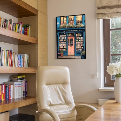 Image of Book Canvas Wall Art, Antique Book Shop Room Aesthetic Poster, Bookish Reading Art Print, Literature Art Picture for Home Library Reading Nook Wall Decor 12x16in Framed