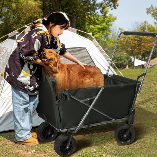 REDCAMP Hundewagen faltbar mit ausziehbarem Heck | 136 kg Tragkraft Für große Hunde| All-Terrain Räder mit Bremsen | Für Camping Garten Outdoor | Hochwertiges 600D Oxford-Gewebe