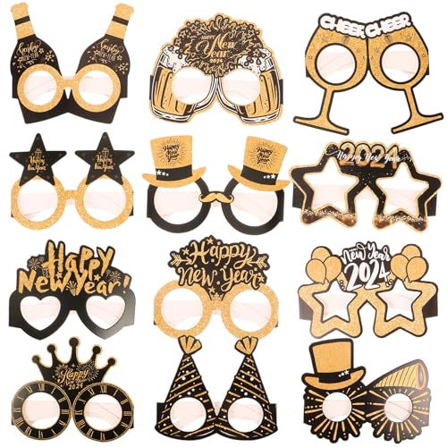 WHAMVOX 12 Piezas Gafas de Papel para Fiesta Accesorio Liviano para Decoración y Fotografía Prop Accesorios para Fin de Año y Celebración