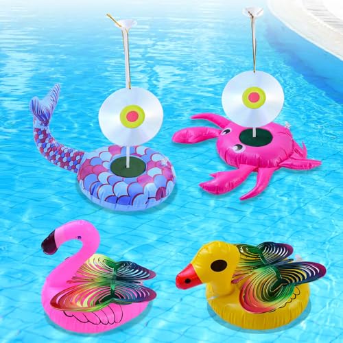 4 Pack Floating Reflective Pinwheels for Pool Bird Reflectors Spinning Bird Scarer Keep Ducks Pigeons & Herons Away No Noise Pool Wind Spinner for Outdoor Swinmming Pool & Garden Decoration