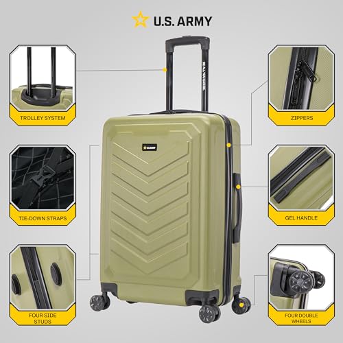 US ARMY Fox 24 inch Hardside Luggage with Spinner Wheels | Lightweight Medium Suitcase for Shorter Travel | Chevron Icon, Gel Handle, Side Studs, Retractable Trolley, Heavy Duty | Olive Drab3
