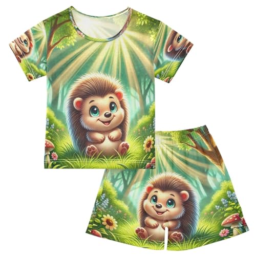 Hedgehog Flower Pajama Set Short Sleeve Summer Pajamas Sleepwear Nightwear Set Cotton 5Y