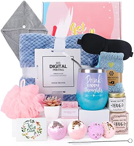 Get Well Soon Gifts for Women,Care Package for Women,Feel Better Gifts Basket for Sick Friends,After Surgery Recovery Thinking of you Self Care Sympathy Gift for Women with Blanket & Socks,Tumbler