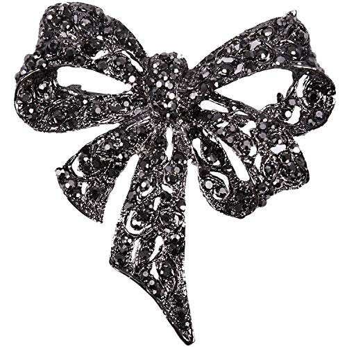 UANG Archaistisch Strass Bogen Broschen Fuer Frauen schwarzes Brosche Modeschmuck Mantel Zubehoer eleganter Stil Cover
