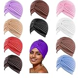 10 PCS Stretchy Turban Caps for Women, Chemo Head Wraps, Cancer Headwear, Twisted India Hats, Assorted Colors (Package A)