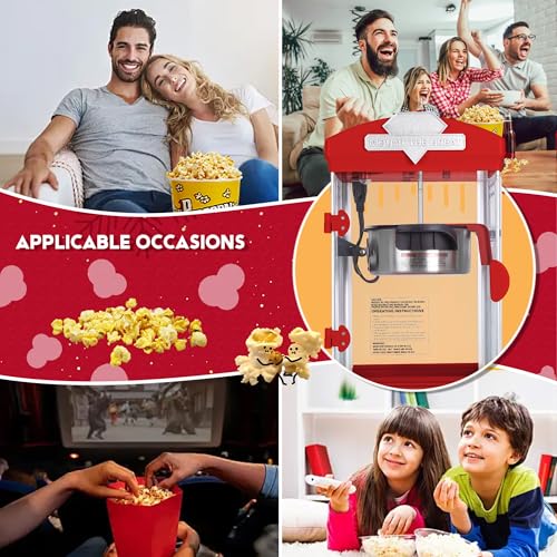 Image of 8 Oz Popcorn Machine Maker, Countertop Pop Corn Machine, Tabletop Popcorn Machine Makes Up to 32 Cups, Movie Theater Popcorn Popper Machine with Stainless-Steel Kettle for Home Family, 300 W, Red