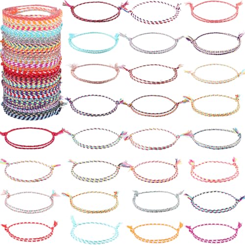 Image of Hicarer 30 Pieces Adjustable Woven Anklets Bracelets Bohemian Braided Rope Bracelets Waterproof Wax Coated Anklets for Women