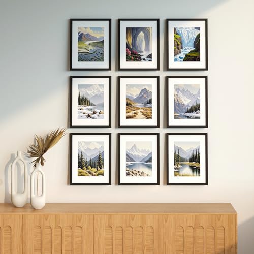 BSRHOME 11x14 Picture Frame Set of 9, Display Pictures 8x10 with Mat or 11x14 without Mat, Multi Collage Gallery Square Photo Frames for Wall, Black by BSRHOME - Used condition - Image 5