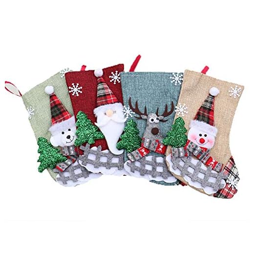 Freesiom Lot de 4 Botte de Noël Suspendre Bas Chaussettes Décoration Accessoire Sapin Cheminee Bonbon Sac Biscuit Arbre Pere Renne Ours Jute Cadeau (Bleu)