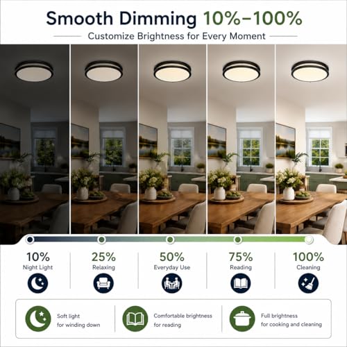 Image of 2 Pack 10inch 30W Flush Mount Ceiling Light Fixture, Dimmable & 3200lm Super Bright Energy-Efficient Black Ceiling Light, 2700K 3000K 4000K 5000K 6500K Adjustable Ceiling Lamps for Kitchen Hallway