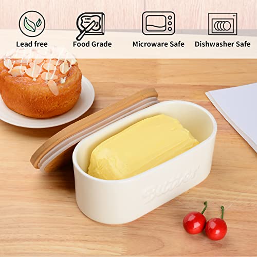 Butter Dish, Ceramic Butter Dish With Lid And Knife, White Butter Dish With Cover For Countertop, Double Silicone Seal Airtight Butter Keeper Container With Covers, Embossment Butter Crock #TOP3
