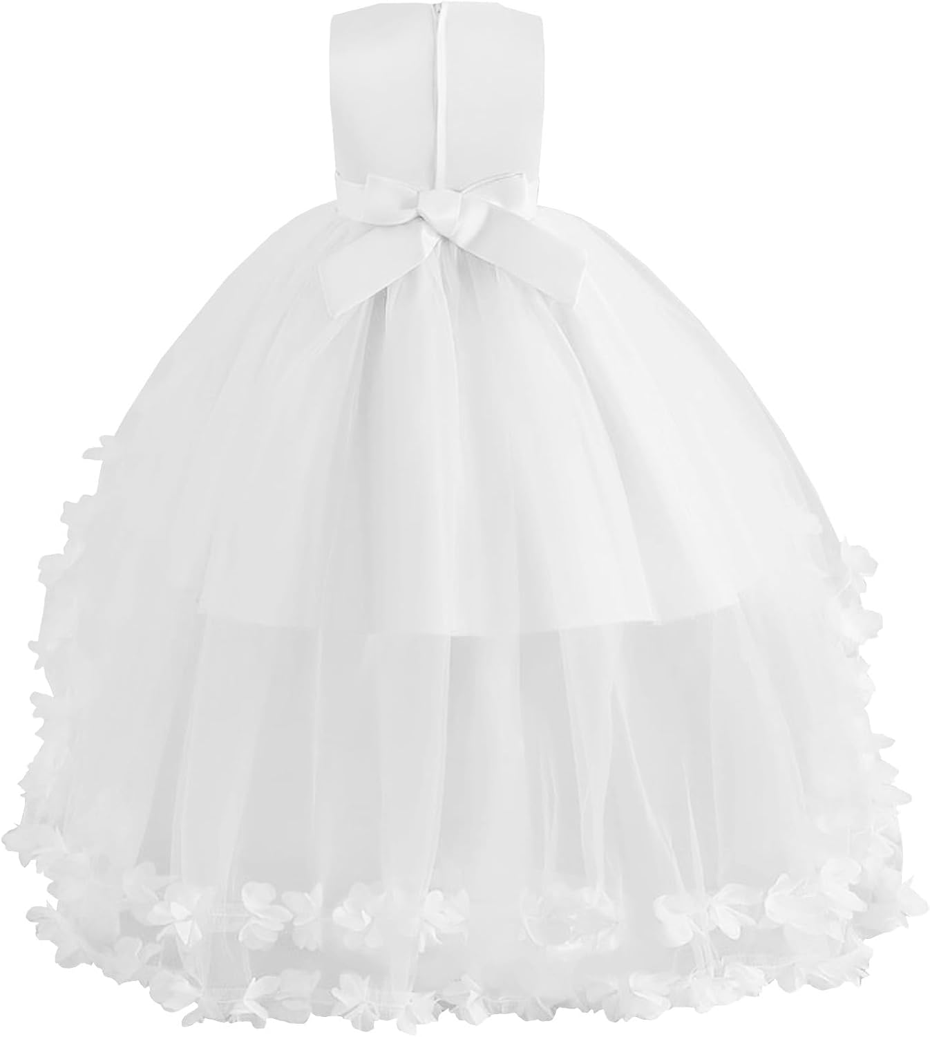 JerrisApparel Girls Flower Tulle Dress Layered Skirt Bowknot Back Wedding Party Dress Princess Formal Gown - Image 2