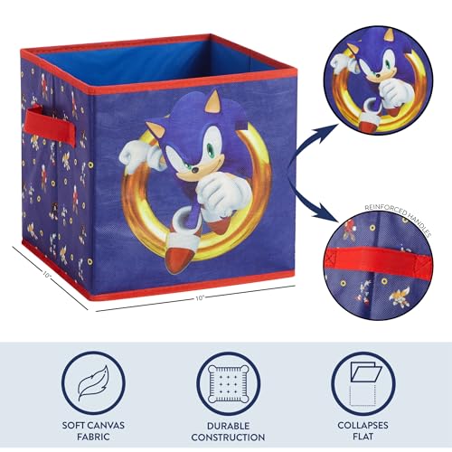 Image of Idea Nuova Sonic the Hedgehog Storage Cubes with Handles, Set of 2, Durable 10 inchx10 inch Closet Organizers for Kids' Rooms, Blue