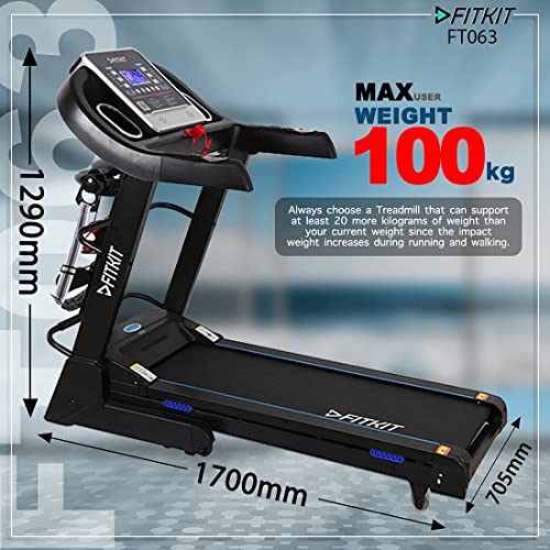 Image of Fitkit FT063 (3HP Peak) DC-Motorized Treadmill (Max Speed: 14km /hr, Inclination: Auto, Max Weight: 100 Kg) with Free Home Installation and Trainer Led Sessions by cultsport - Black