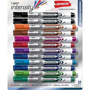 BIC Dry Erase Markers, Fine Bullet Tip, 12-Count Pack of Assorted Colors, Whiteboard Markers for Teachers and Office Supplies (GELIPP121-AST)