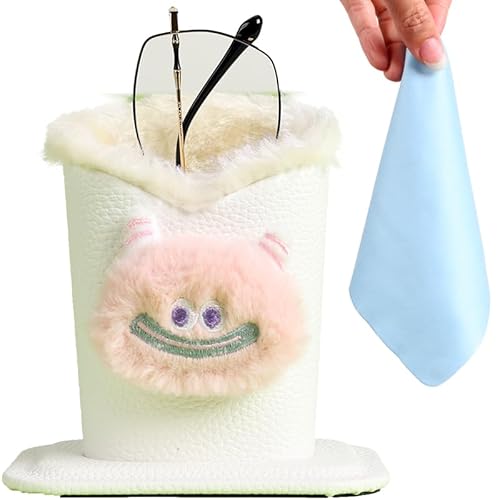 DIKLEY Plush Lined Eyeglasses Holder, Glasses Stand Case, Anti-scratch Glasses Storage Organizer for Desk, Nightstand, Office (Big Mouth Monster-pink)