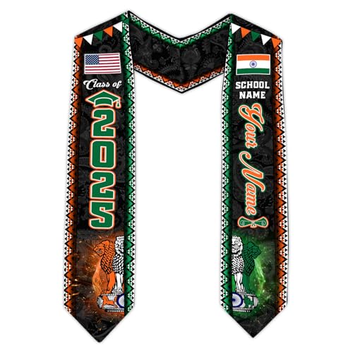 MonkeyVan Custom India Graduation Sash 2025, Personalized Indian Flag Graduation Stole, India Graduation Stole Class of 2025 S362