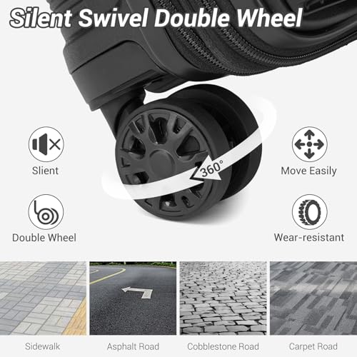 Kono Carry On Luggage 20 Inch Expandable 22x14x9 Airline Approved Hard Shell Travel Trolley 4 Spinner Wheels Lightweight Polypropylene Suitcase with TSA Lock, Black4