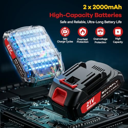 Image of SOARFLY 3 /8 inch Cordless Ratchet Wrench, Power Ratchet Tool Set, 60 Ft-Lbs(80N.m) Electric Ratchet Wrench with 2 * 2000mAh Lithium Batteries, 7 Sockets, LED Light, 1 /4 inch Adapter, 3 inch Extension Bar
