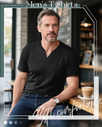 Huukeay 3 Pack Big and Tall Men's Short Sleeve Henley T Shirts Cotton Summer Casual Basic Tee Button Lightweight Stretch Top3