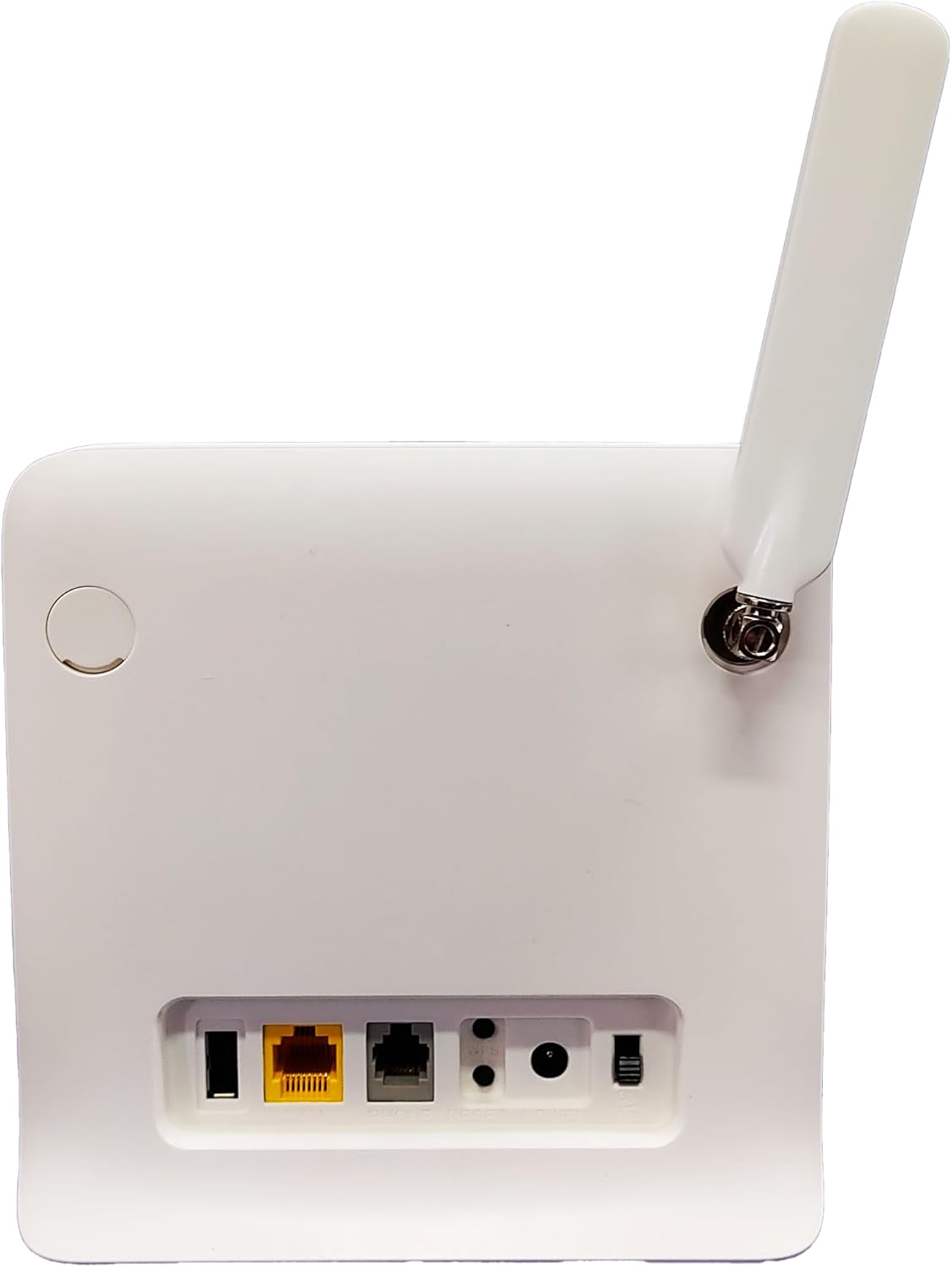 Back view of Genérico MF253L 4G LTE Router showing power input, LAN, and phone ports