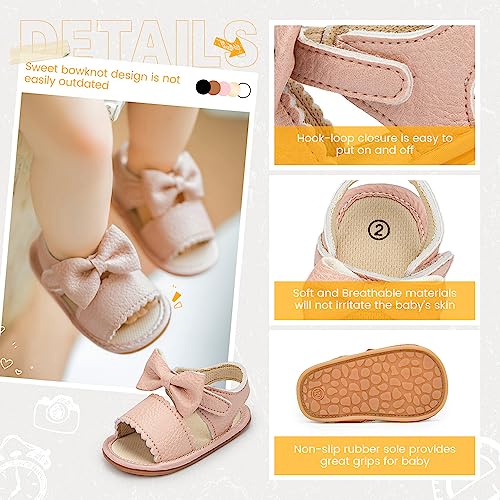 Image of Miamooi Infant Baby Girls Boys Sandals Summer Bowknot Crib Shoes Toddler Pu Leather Flower Soft Rubber Sole Dress Flats First Walker Shoes