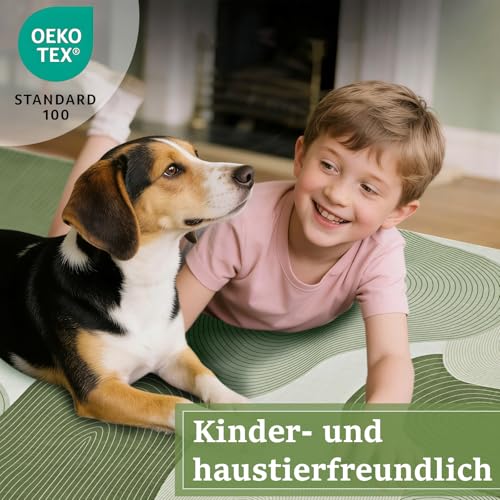 Alishomtll Teppich Wohnzimmer 120x170cm, Schlafzimmer Waschbar Antirutschmatte Teppich, Weicher Kurzflor Moderne Geometrische Linien Pflegeleicht Langlebig Groß Rechteckig Rugs Grün