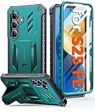FNTCASE for Samsung Galaxy S25-FE Case: Military Grade Drop Proof Protection Mobile Cover with Kickstand | Matte Textured Rugged Shockproof TPU | Protective Sturdy Phone Case Green