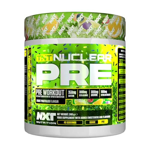 NXT Nutrition TNT Nuclear Pre Workout – Pre Work Out Energy Drink| L-Citrulline, Beta Alanine, Caffeine for Pump, Endurance & Focus - 40 Servings Mixed Candy, Vegan | Glitter | Fruit Pastilles