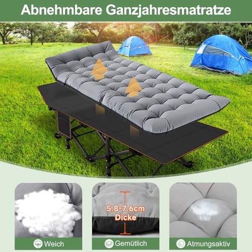 Meulbaty Übergroßes Klappbett mit Matratze – 46 cm breit, 400 kg Heavy Duty Stahlrahmen und Oxford-Stoff, 198x81x46 cm, ideal für Erwachsene, Garten und Reisen (XXL Grau)
