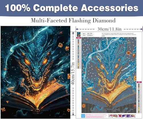 ijbnhd Dragon Diamond Art Kits for Adults - Book Diamond Painting Kits for Adults Beginner, DIY 5D Full Drill Dragon Gem Art for Home Wall Decor 12x16 inch — view 2