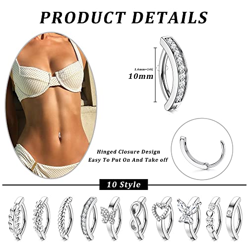 Orazio 10 Pcs Clicker Belly Button Ring For Women 14G Surgical Steel Belly Rings Cz Heart Butterfly Belly Button Piercing Reverse Navel Rings Belly Barbell Piercing-10S #TOP1